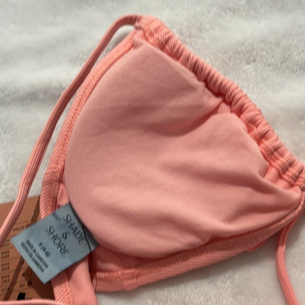 New Shade & Shore Women’s Pink Ribbed Tie Front Bikini Top Size Small Nwt — image 8 of 8